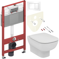 Комплект Унитаз подвесной Ideal Standard Esedra AquaBlade T386001 + Крышка T318101 с микролифтом + Инсталляция TECE Base 9400413 4 в 1 с кнопкой смыва