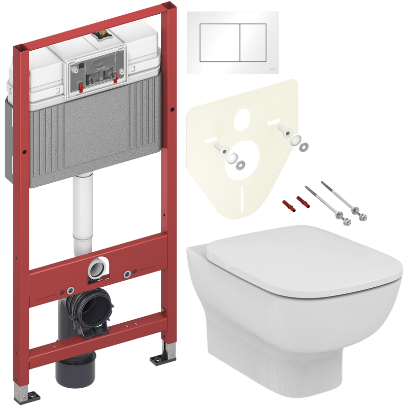 Комплект Унитаз подвесной Ideal Standard Esedra AquaBlade T386001 + Крышка T318101 с микролифтом + Инсталляция TECE Base 9400413 4 в 1 с кнопкой смыва