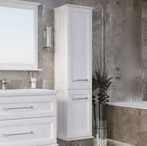 Шкаф пенал для ванной ASB-Woodline Венеция 40 белый, патина серебро