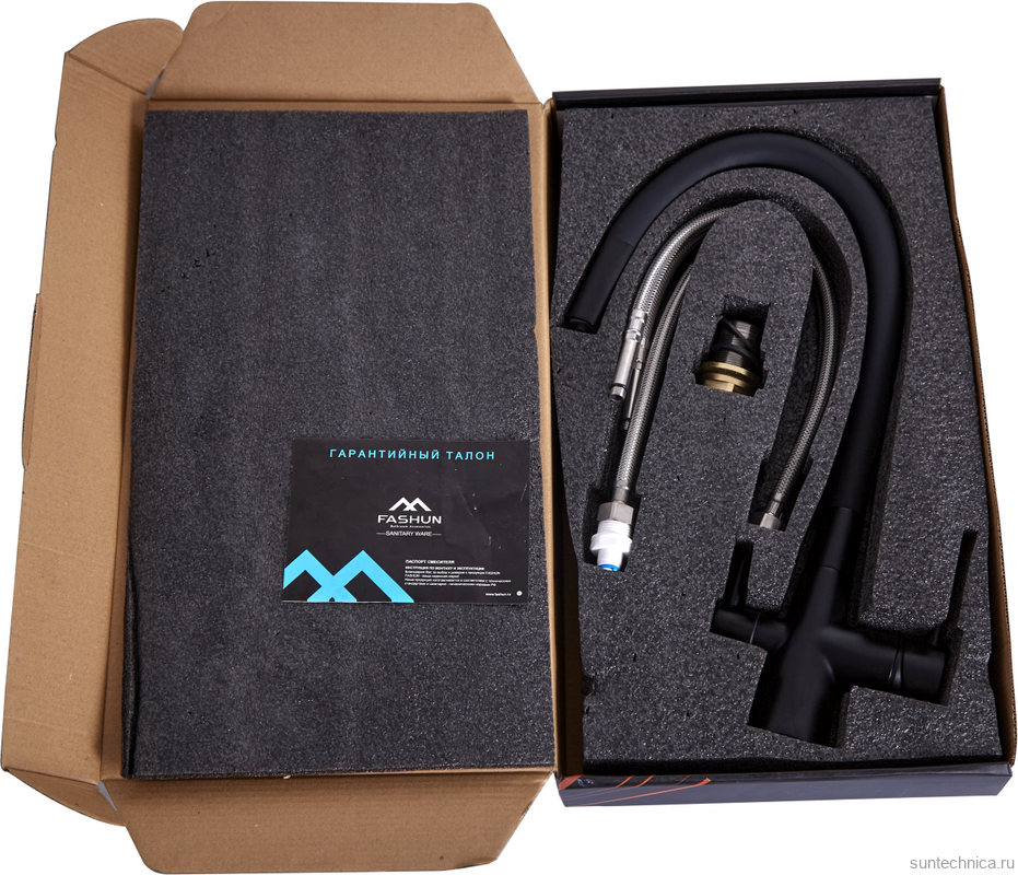 Смеситель для кухни Fashun A4362-7 с краном для питьевой воды, черный