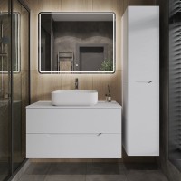 Тумба с раковиной Orange Line 100 подвесная, 2 ящика, матовая белая с раковиной B05-500W