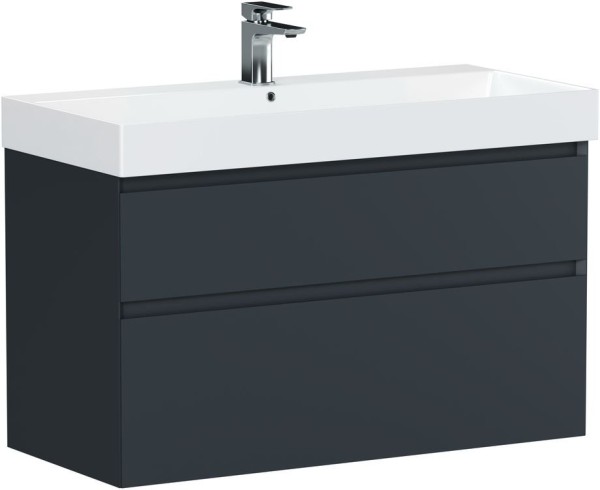 Тумба с раковиной Allen Brau Infinity 100 2 ящика, антрацит матовый, раковина Aquanet Sanovit Slim Synergy 100