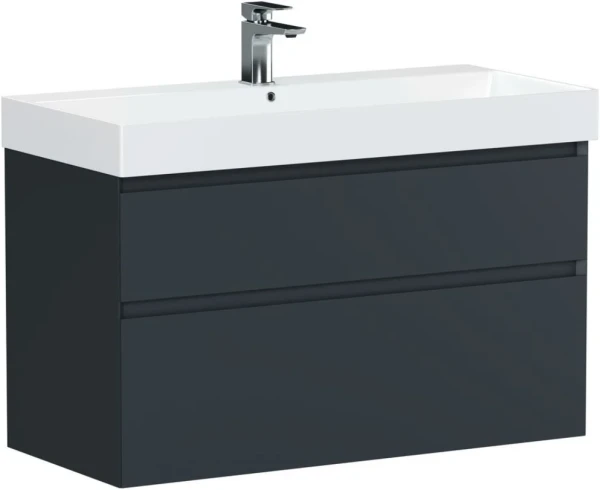 Тумба с раковиной Allen Brau Infinity 100 2 ящика, антрацит матовый, раковина Aquanet Sanovit Slim Synergy 100