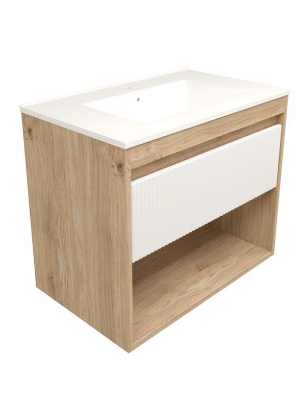 Тумба с раковиной Teymi Vitra 75 дуб, белая волна