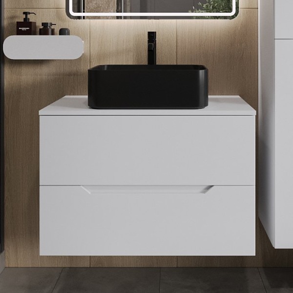 Тумба с раковиной Orange Line 80 подвесная, 2 ящика, матовая белая с раковиной B02-460MB