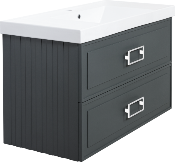 Тумба с раковиной La Fenice Cubo Twin 100 серая, ручки белые