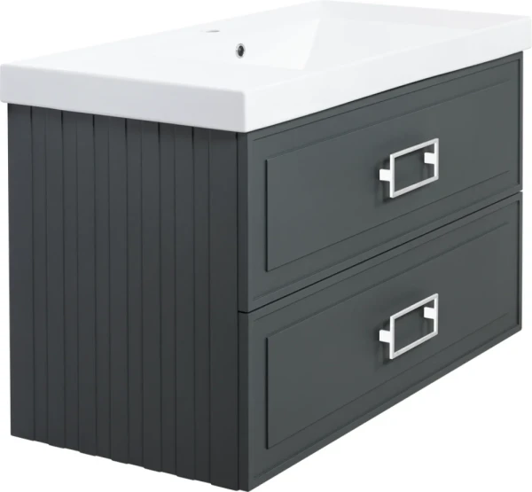Тумба с раковиной La Fenice Cubo Twin 100 серая, ручки белые