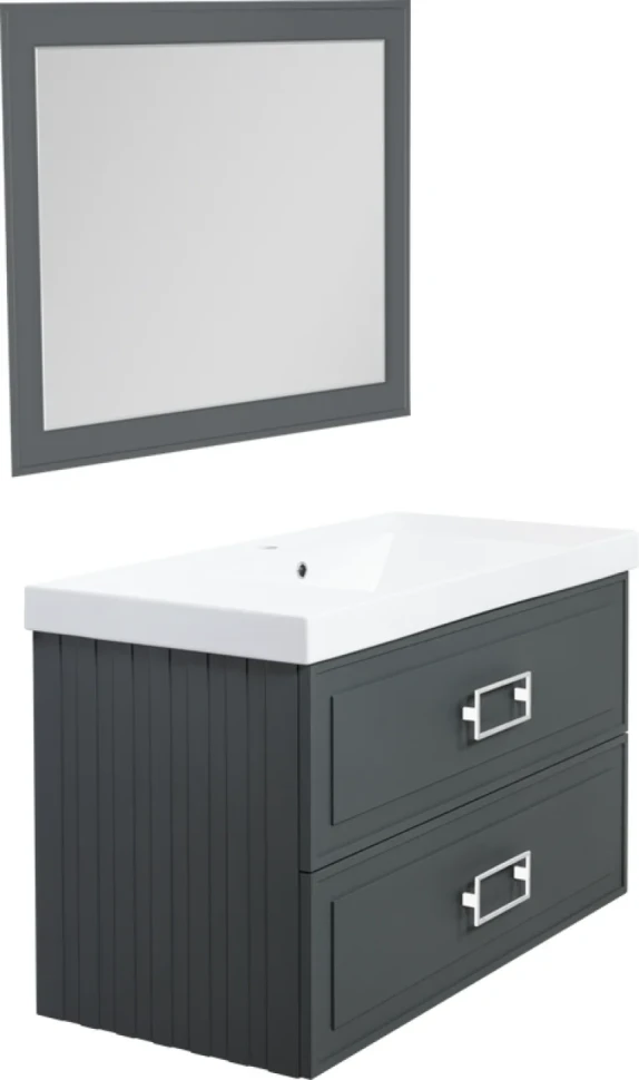Тумба с раковиной La Fenice Cubo Twin 100 серая, ручки белые