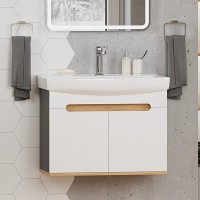 Тумба с раковиной Misty Сканди 70 подвесная, белая, дуб крафт золотой, антрацит