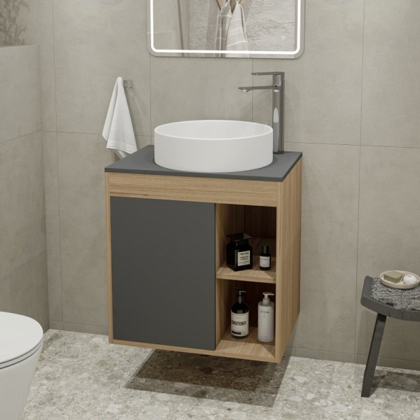 Тумба с раковиной Teymi Nura 60 дуб эврика, матовый графит, раковина Lina D41