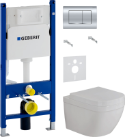 Комплект Унитаз подвесной Grohe Euro Ceramic 39206000 компактный + Крышка 39330001 с микролифтом + Инсталляция Geberit Duofix Delta 458.163.21.1 с кнопкой смыва, хром + Звукоизоляция