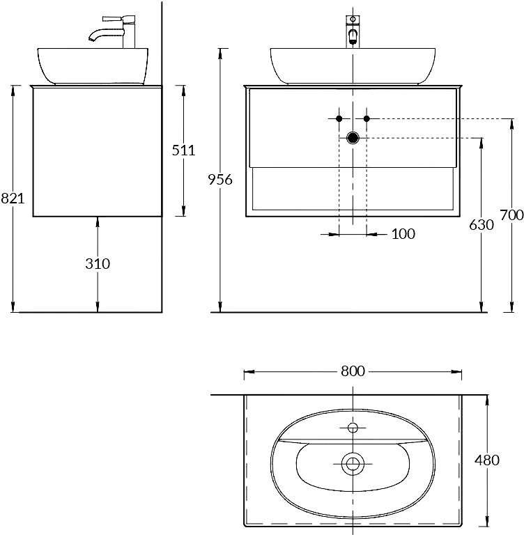 Тумба с раковиной KERAMA MARAZZI Plaza Modern 80 с ящиком и полкой, дуб виченца