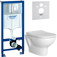 Комплект Унитаз подвесной VitrA Zentrum 55795B003-0075 + Крышка 801-003-019 с микролифтом + Инсталляция Grohe Rapid SL 38772001 3 в 1 с кнопкой смыва + Звукоизоляция