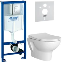 Комплект Унитаз подвесной VitrA Zentrum 55795B003-0075 + Крышка 801-003-019 с микролифтом + Инсталляция Grohe Rapid SL 38772001 3 в 1 с кнопкой смыва + Звукоизоляция
