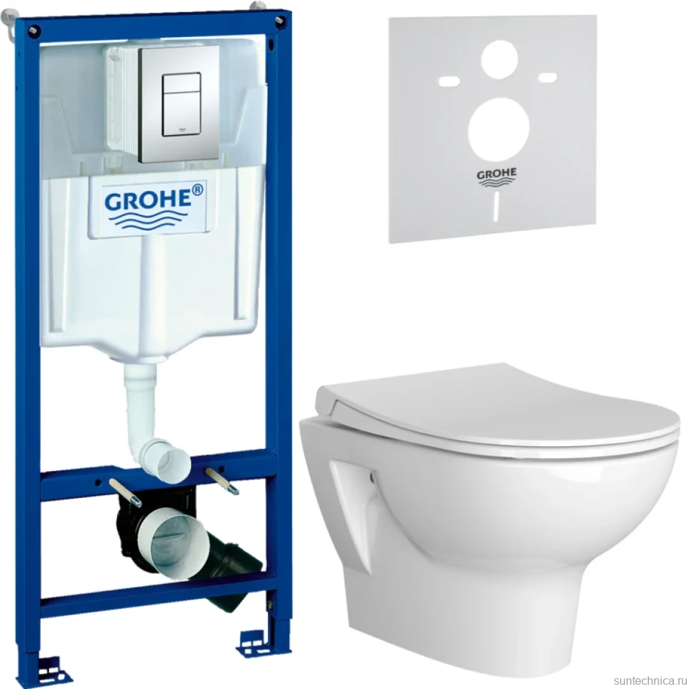 Комплект Унитаз подвесной VitrA Zentrum 55795B003-0075 + Крышка 801-003-019 с микролифтом + Инсталляция Grohe Rapid SL 38772001 3 в 1 с кнопкой смыва + Звукоизоляция