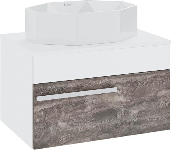 Тумба с раковиной Runo Вудлайн 65 подвесная, железный камень, раковина Cristallo 50