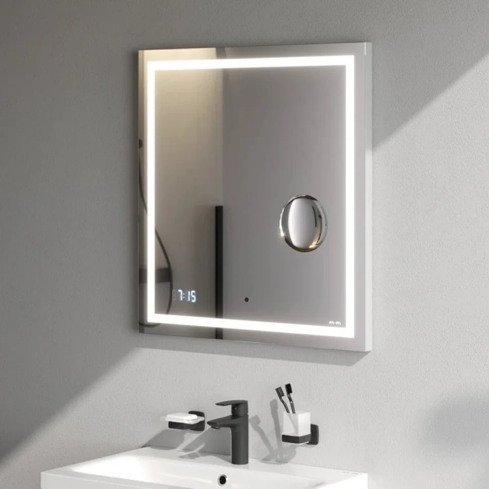 Зеркало AM.PM Gem 65 с LED-подсветкой, часами и косметическим зеркалом