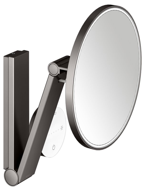 Косметическое зеркало Keuco iLook Move 17612 с подсветкой, настенное, с увеличением, шлифованный черный титан, с сенсорной панелью