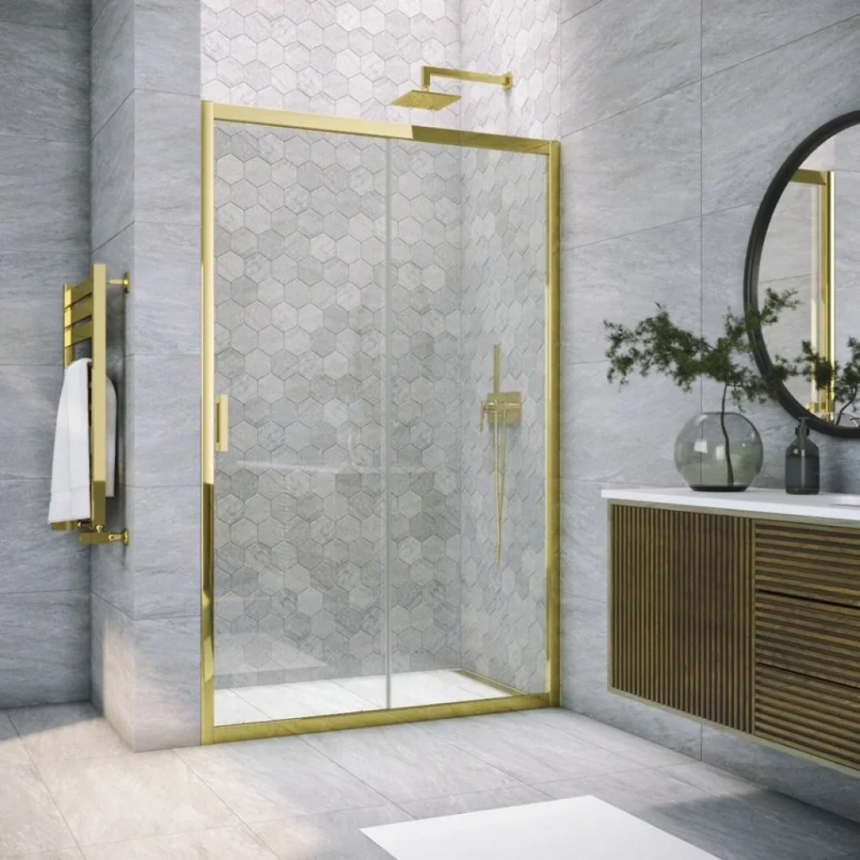 Душевая дверь в нишу Vegas Glass ZP Tur Novo h1900 155 09 01 профиль золото, стекло прозрачное