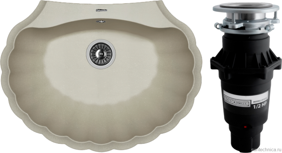 Комплект Мойка Florentina Гребешок грей + Измельчитель Bone Crusher BC 810-SL Slim Line