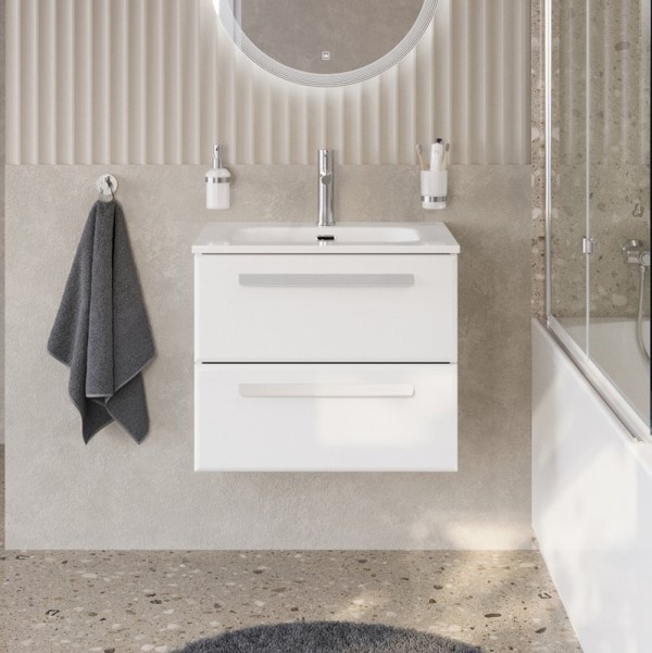 Тумба с раковиной Cezares Eco Cer-N 60 bianco lucido, раковина Eco 60, ручки сатин