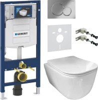 Комплект Унитаз подвесной Ceramicanova New Day CN3005 с микролифтом, безободковый + Крепления Geberit Duofix 111.815.00.1 к стене + Звукоизоляция + Инсталляция UP 320 111.300.00.5 + Кнопка Sigma 01 115.770.21.5 хром