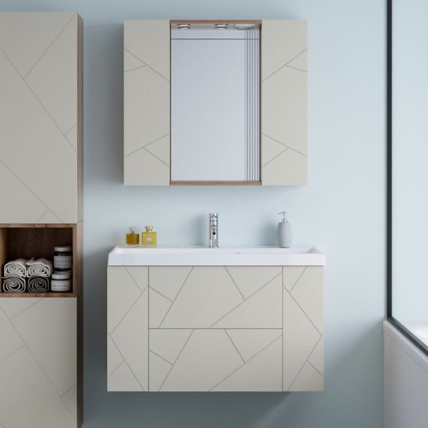 Мебель для ванной комнаты Бриклаер Кристалл 90 латте, дуб крафт табачный