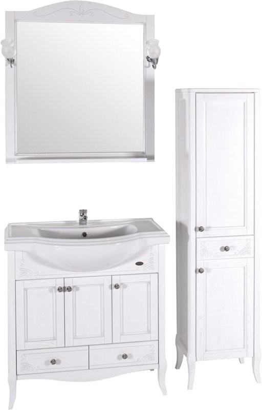 Мебель для ванной комнаты ASB-Woodline Салерно 80 белая, патина серебро