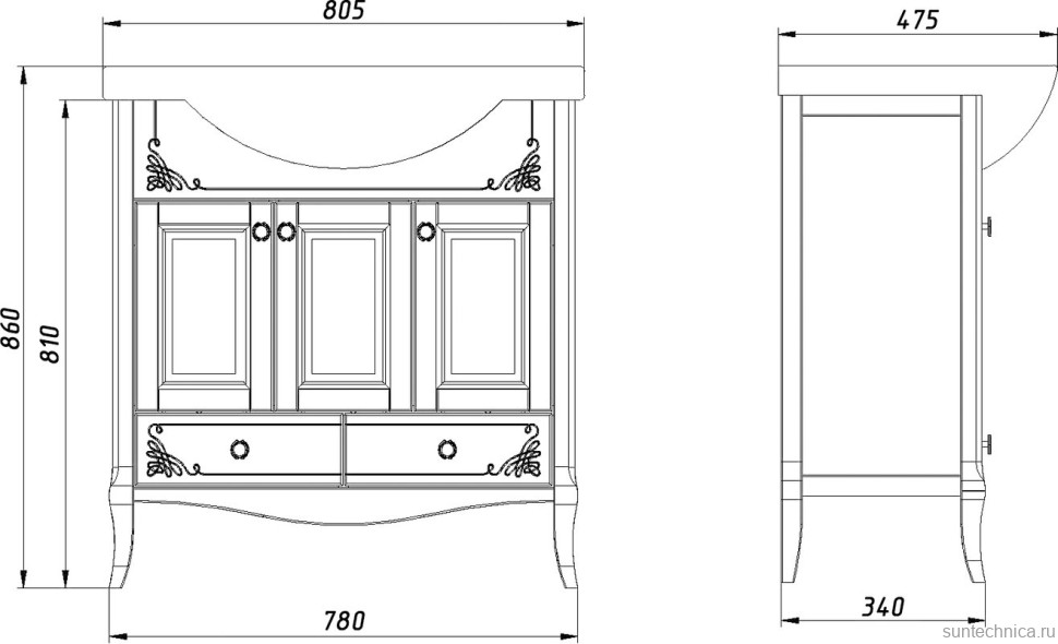 Мебель для ванной комнаты ASB-Woodline Салерно 80 белая, патина серебро