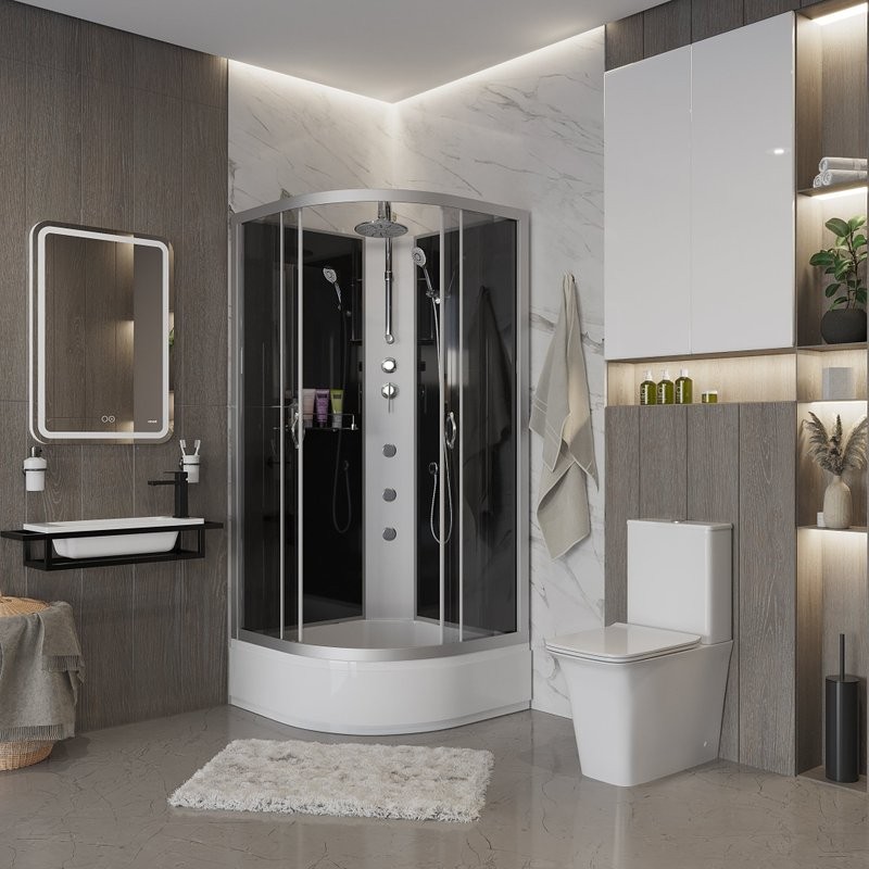 Душевая кабина Niagara Classic NG-3502-14BKTG 100х100 см, без крыши, с гидромассажем и тропическим душем