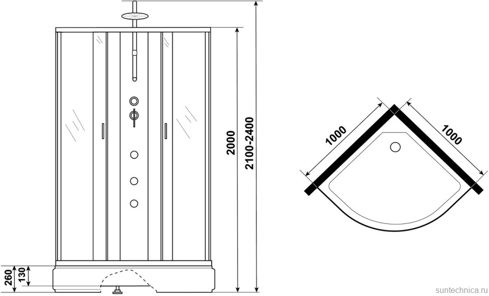 Душевая кабина Niagara Classic NG-3502-14BKTG 100х100 см, без крыши, с гидромассажем и тропическим душем