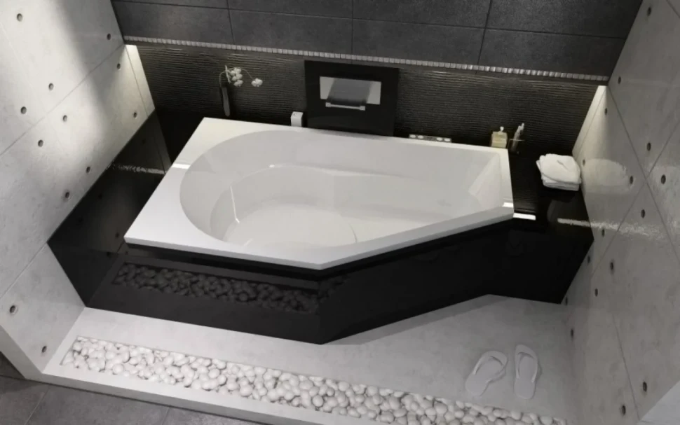 Акриловая ванна Riho Yukon R 160x90 см, угловая, правая, пристенная, белая, пятиугольная, с каркасом