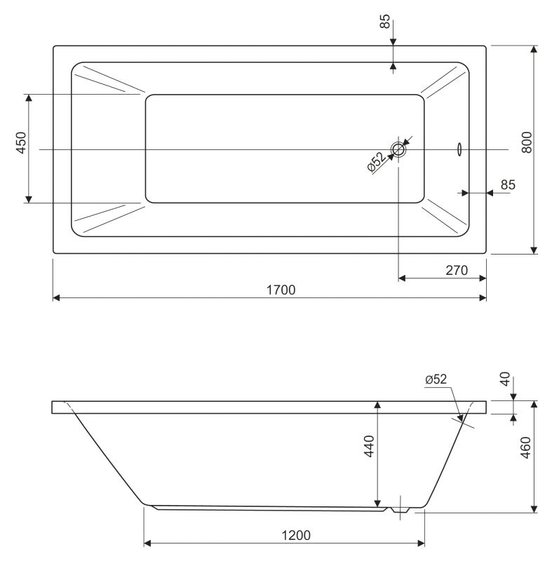 Акриловая ванна Cezares Plane Solo 170x80 см, пристенная, белая, на ножках