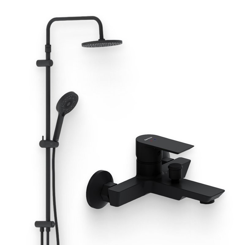 Душевой комплект Смеситель Damixa Apollo 471000300 матовый черный + Стойка 947000300 черная матовая
