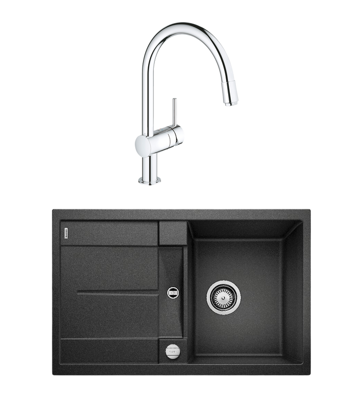 Комплект Мойка Blanco Metra 45S 513035 антрацит + Смеситель Grohe Minta 3291800E хром