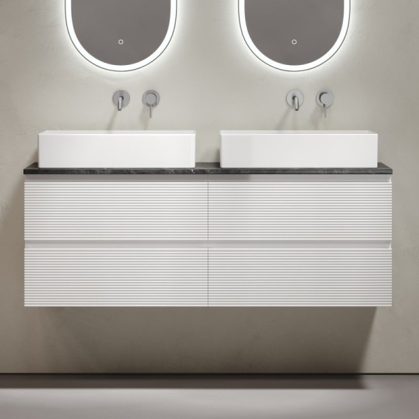 Тумба с раковиной Sancos Folk 140 bianco, столешница черный мрамор TT140A1, раковина CN6070