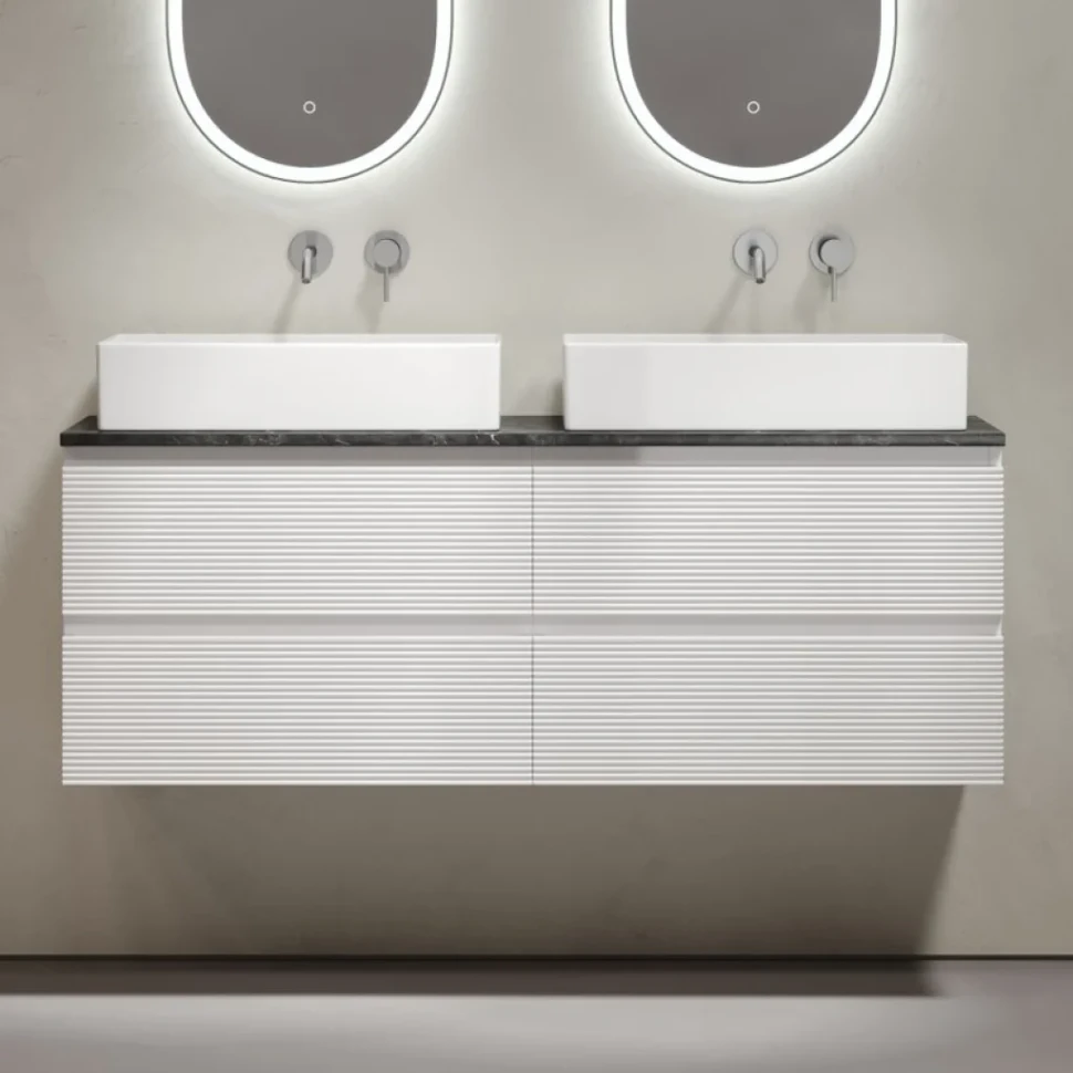 Тумба с раковиной Sancos Folk 140 bianco, столешница черный мрамор TT140A1, раковина CN6070