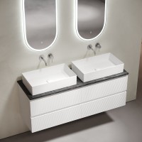 Тумба с раковиной Sancos Folk 140 bianco, столешница черный мрамор TT140A1, раковина CN6070