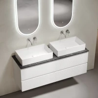 Тумба с раковиной Sancos Folk 140 bianco, столешница черный мрамор TT140A1, раковина CN6070