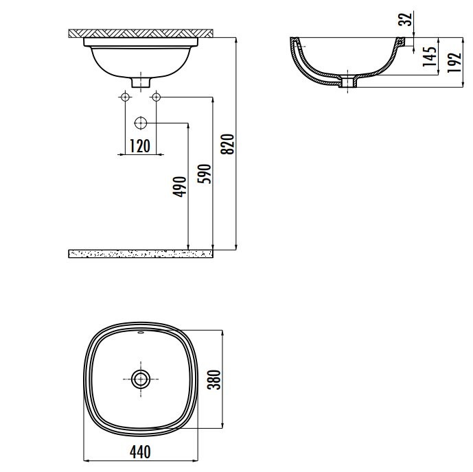 Раковина встраиваемая снизу Creavit Solo SO037-00CB00E-0000 44 глянцевая белая, квадратная