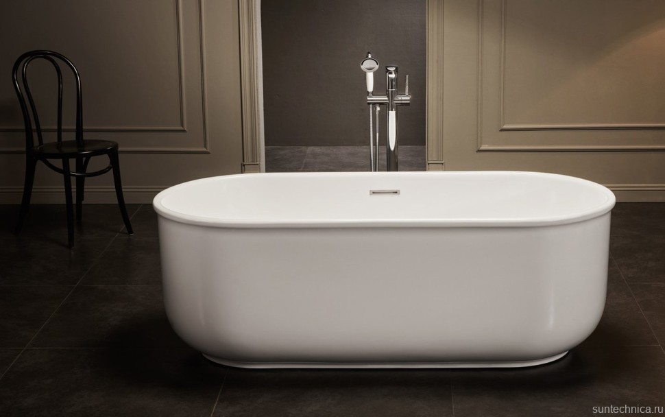 Акриловая ванна BelBagno BB401-1700-800 без опоры 170x80 см, отдельностоящая, белая, овальная, со сливом-переливом