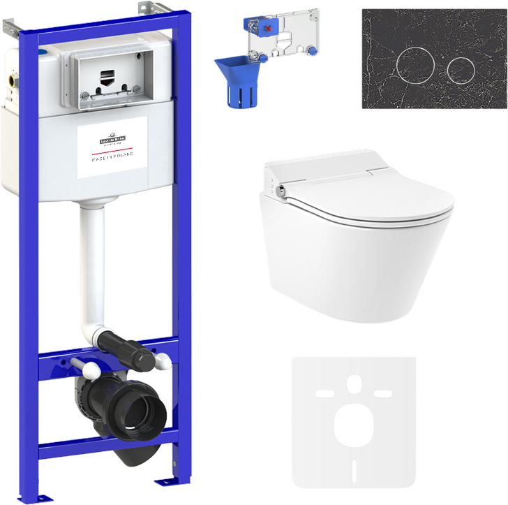 Комплект Lavinia Boho Унитаз подвесной Smart V-Clean 335901RS с микролифтом + Инсталляция RelFix 38010010 + Кнопка RelFix 38050902 + Дозатор RelFix 38040010