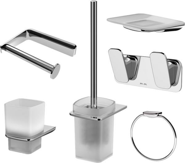 Набор Мыльница AM.PM Inspire V2.0 A50A34200 + Стакан A50A34300 хром + Полотенцедержатель A50A34400 кольцо + Ершик A50A33400 + Держатель A50A34100 + Крючок A50A35600