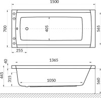 Акриловая ванна Excellent Aquaria WAEX.AQU15.RELAX 150x70 см, левая, встраиваемая, с гидромассажем, белая, с каркасом, со сливом-переливом