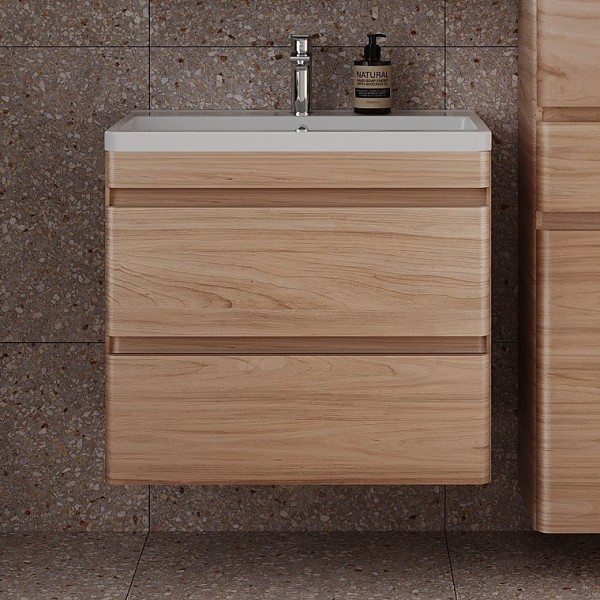 Тумба с раковиной Style Line Атлантика 70 Люкс Plus, подвесная, ясень перламутр