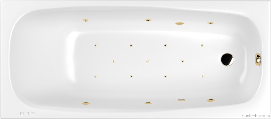 Акриловая ванна WHITECROSS Layla Slim RELAX 180x80 см, встраиваемая, с гидромассажем, белый, с каркасом, со сливом-переливом, фурнитура золото