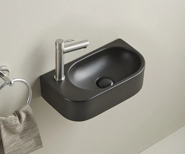 Раковина маленькая в туалет GID Suspendido Bm9274R 40 матовая черная, прямоугольная, фаянс