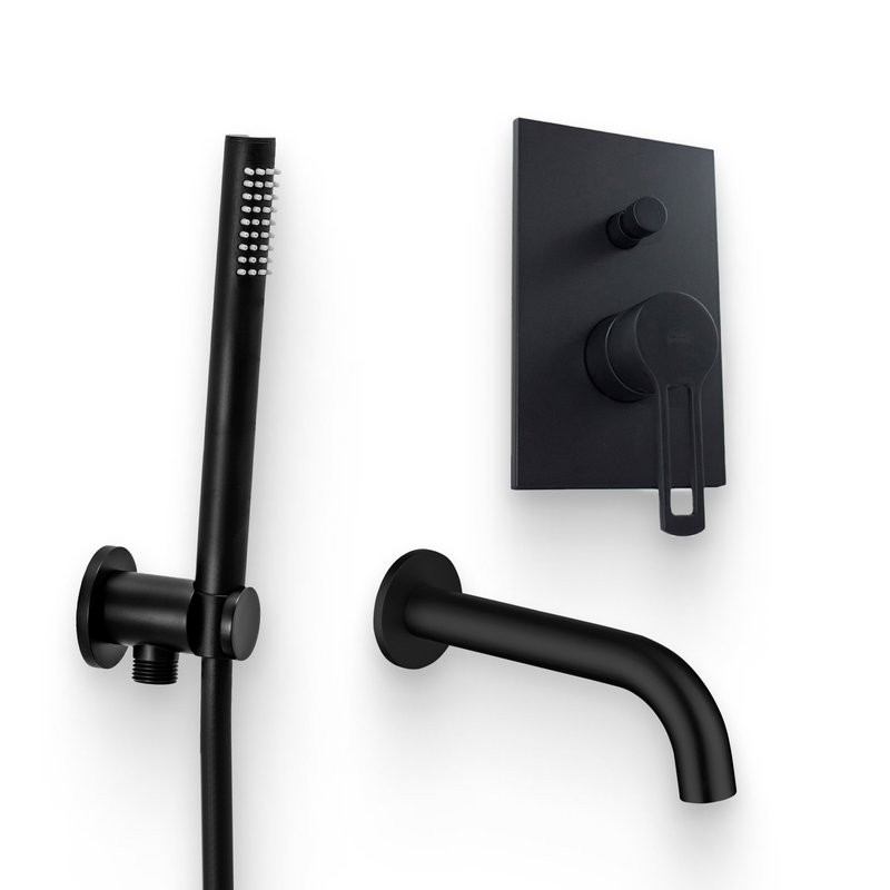 Душевой комплект Смеситель Paffoni Ringo RIN015NO/M С ВНУТРЕННЕЙ ЧАСТЬЮ + Гарнитур Master ZDUP094NO + Излив Allen Brau Priority 5.31018-31 чёрный матовый