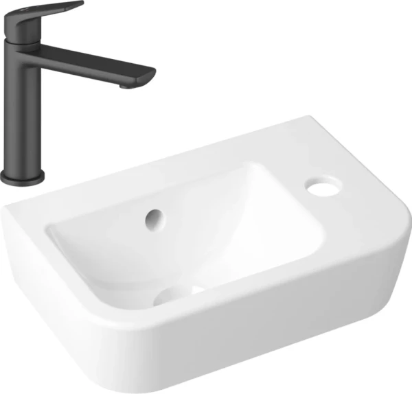 Комплект Раковина маленькая Lavinia Boho One 33310001R + Смеситель Wellsee ICON! for life 182302000 матовый черный