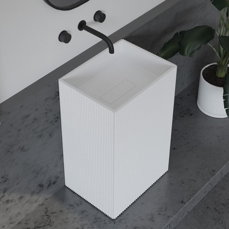 Раковина напольная Abber Stein AS2503-H 50 матовая белая, прямоугольная, моноблок, искусственный камень